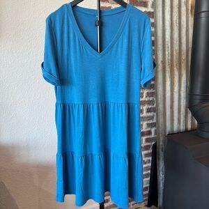 NEW Blue V-Neck Tiered Women's Short Sleeve Spring/Summer Dress - Large
